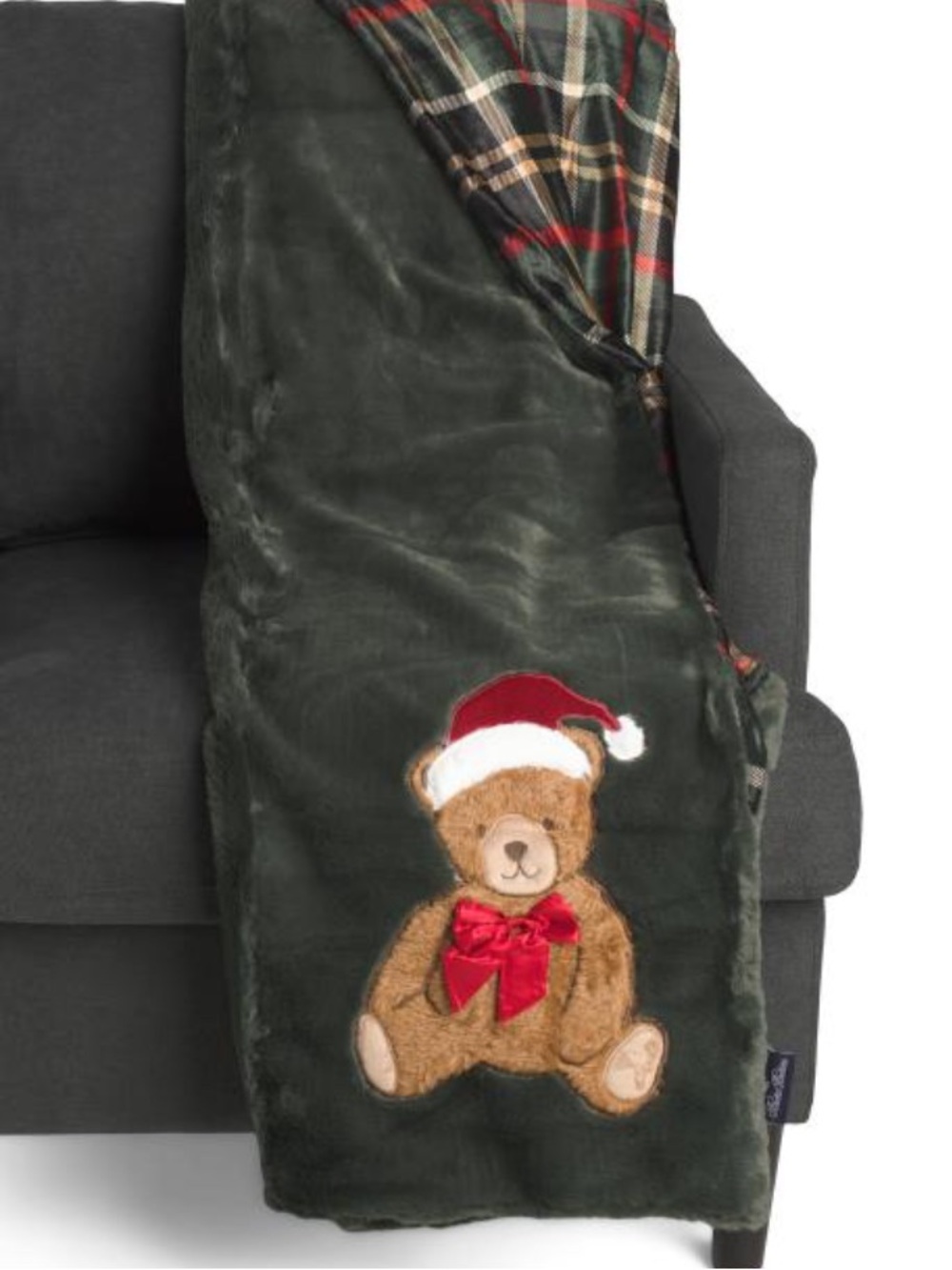 BROOKS BROTHERS reversible plaid faux fur throw